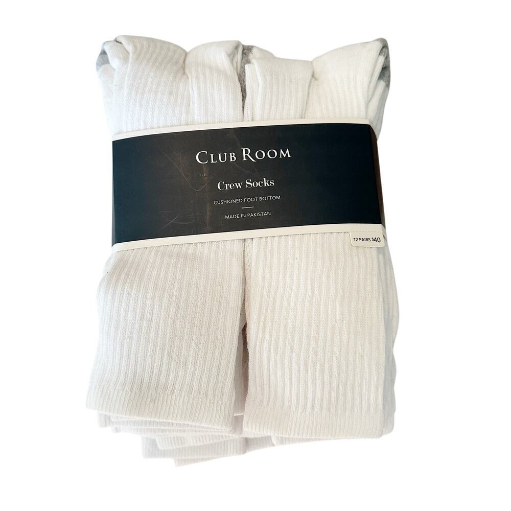 Club Room Men’s 12 Pairs Crew Socks White Sock Size 10-13